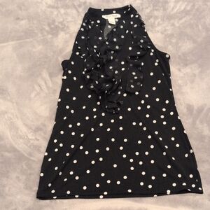 Tahari Black and White Polka Dot Ruffle Blouse